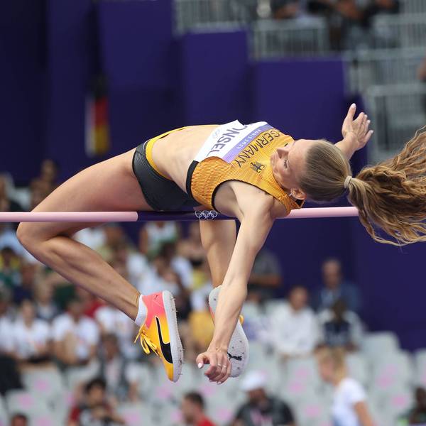 Das Bild zeigt die Hochspringerin Christina Honsel bei der Olympiade in Paris.