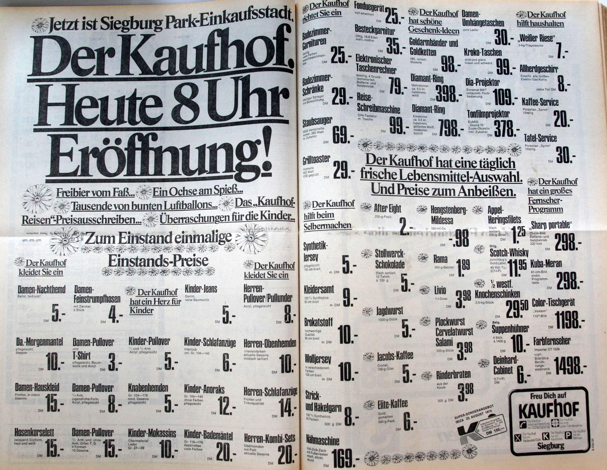 Mit einer großen Anzeige warb die Tageszeitung in der Ausgabe am 8. August 1974.