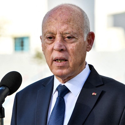 Tunesiens Präsident Kais Saied bei einer Rede in Tunis am 24. Dezember 2023. (Archivbild)