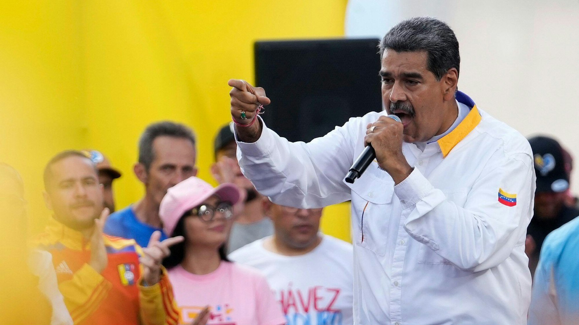 Nicolas Maduro, Präsident von Venezuela, spricht zu Anhängern während einer Regierungskundgebung in Caracas, Venezuela.