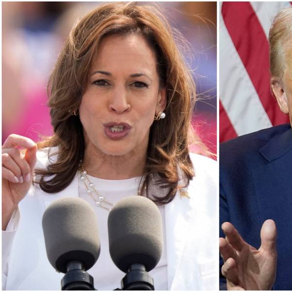 Die demokratische Präsidentschaftskandidatin Kamala Harris (l.) und der republikanische Präsidentschaftskandidat und ehemaligen Präsidente Donald Trump