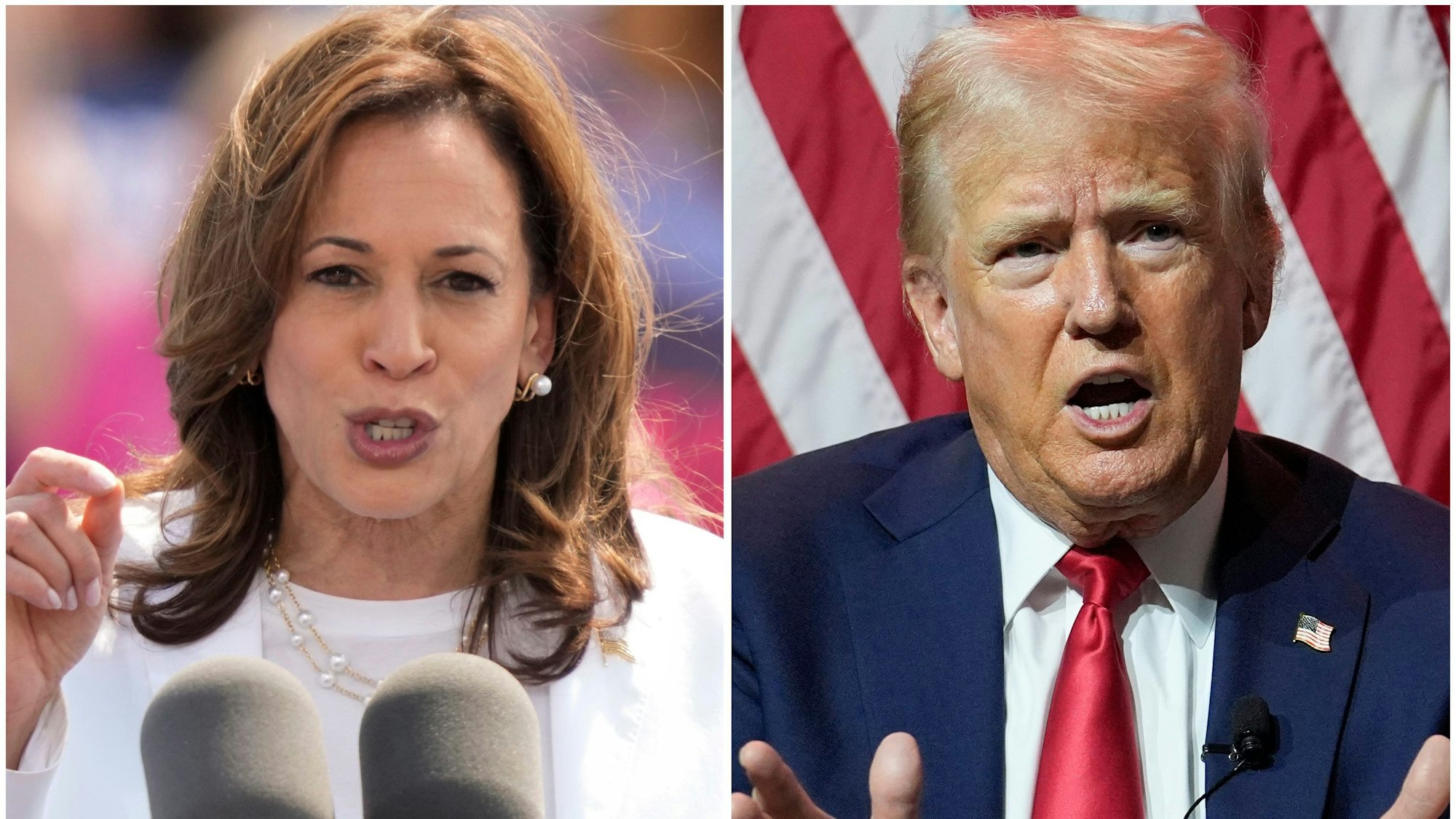 Die demokratische Präsidentschaftskandidatin Kamala Harris (l.) und der republikanische Präsidentschaftskandidat und ehemaligen Präsidente Donald Trump
