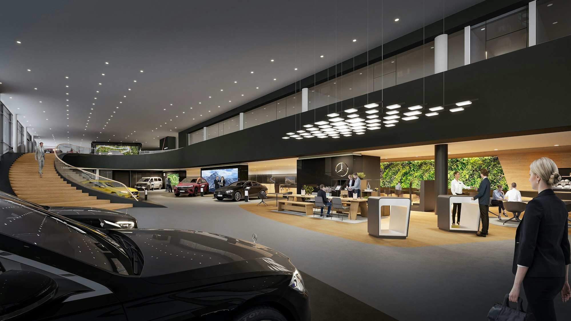 Auf dem Bild ist eine Visualisierung der geplanten Verkaufsräume des Autohauses zu sehen.