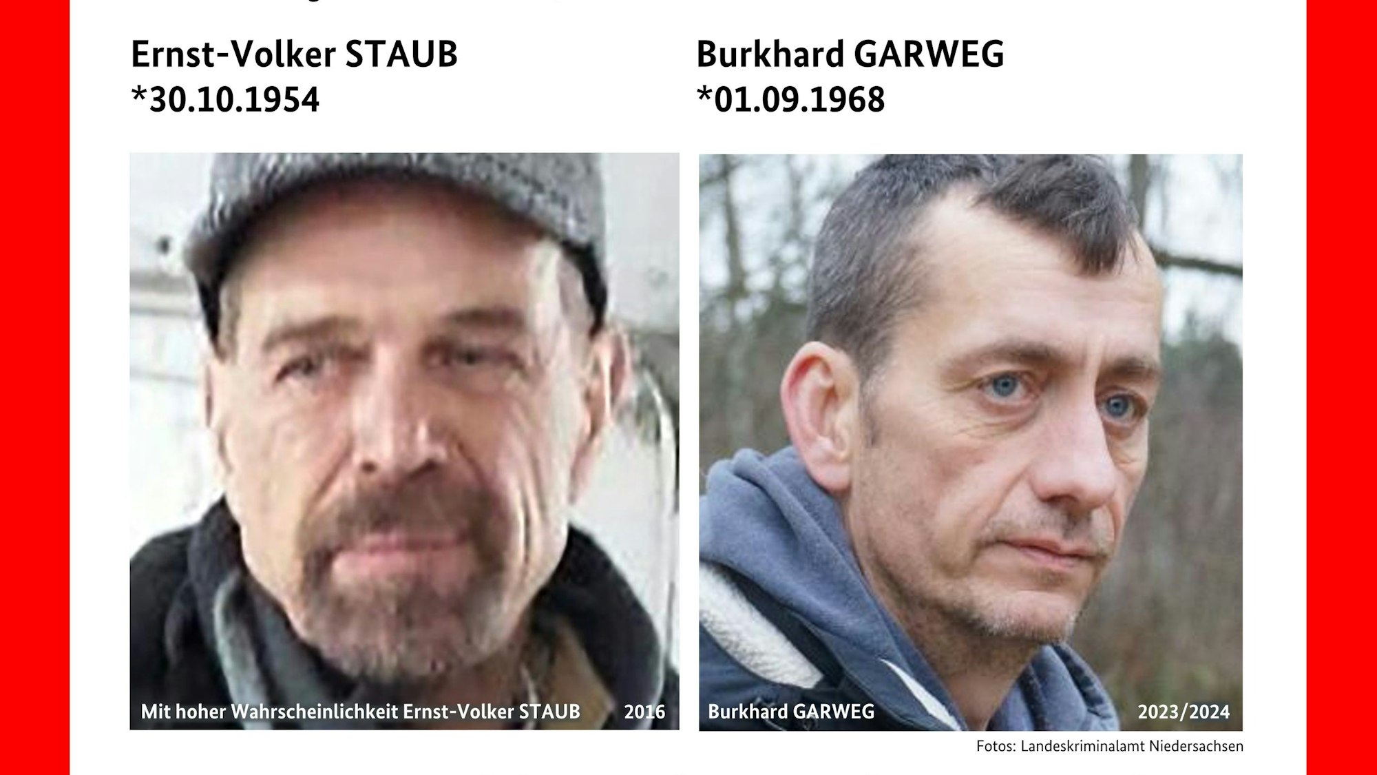 Fahndung nach Ernst-Volker Staub und Burkhard Garweg (Plakat des LKA Niedersachen)