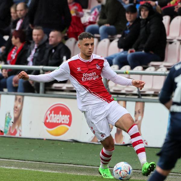 1.FC Köln U21 vs. SC Wiedenbrück, Regionalliga West, Saison 2022/23, links: Teoman Akmestanli (1. FC Köln), 01.04.2023, Bild: Herbert Bucco