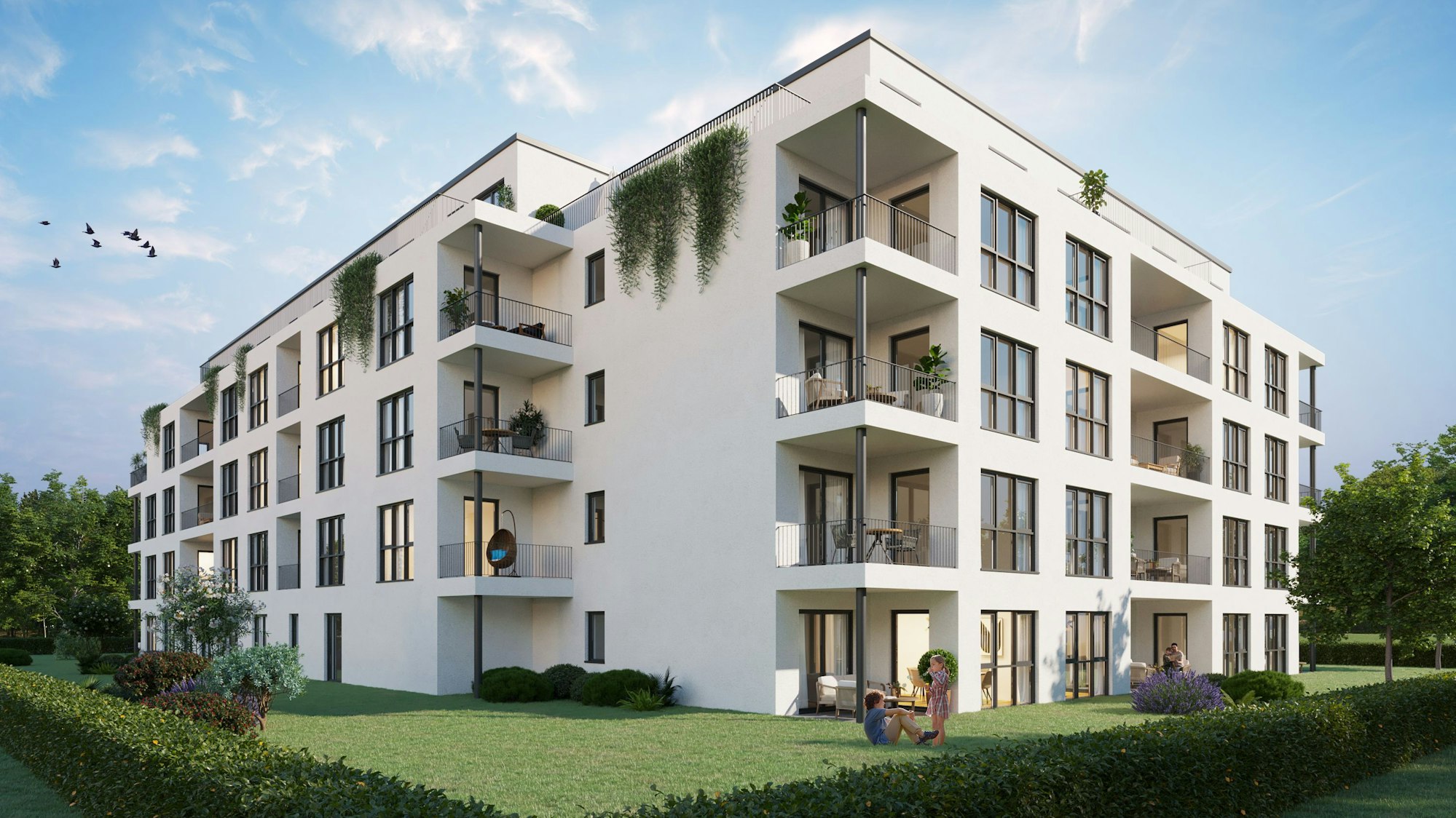 Das Bild zeigt die Visualisierung des Bauprojekts am Keltenring. Zu sehen ist ein viergeschossiges Gebäude.