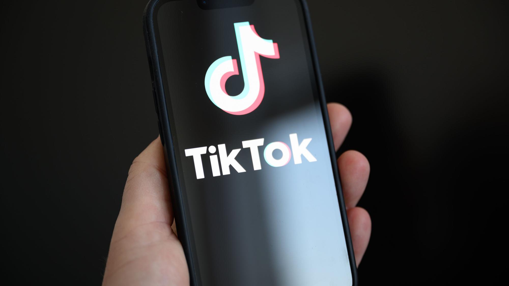 Auf einem Smartphone wird das Logo der Kurzvideo-Plattform TikTok angezeigt. (Symbolbild)
