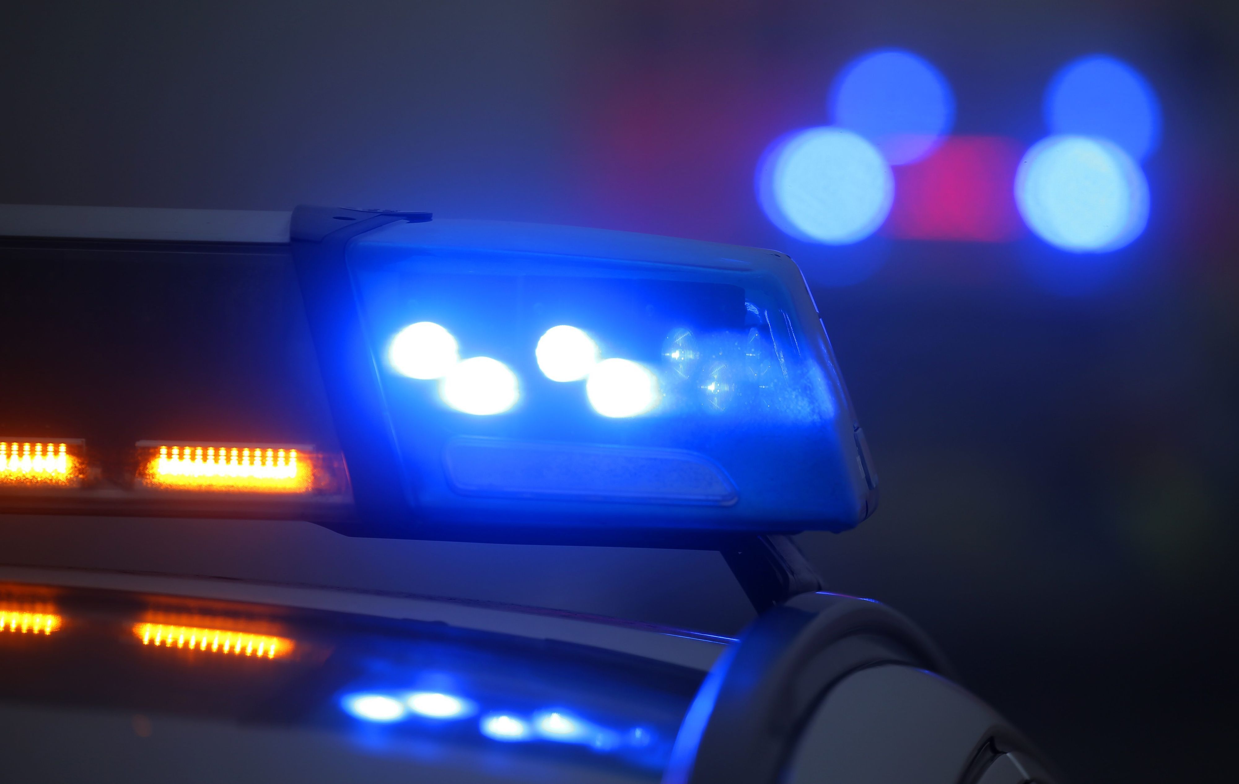 Ein Polizeiauto mit eingeschaltetem Blaulicht (Symbolbild)