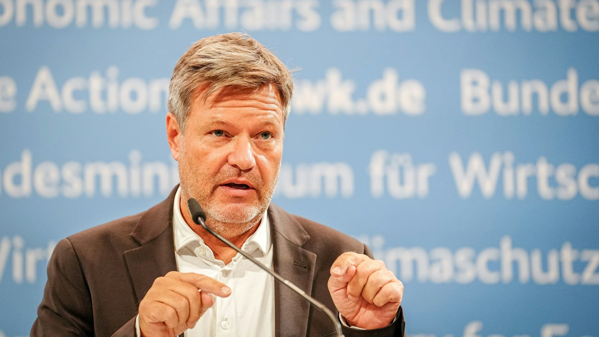 Robert Habeck (Bündnis 90/Die Grünen), Bundesminister für Wirtschaft und Klimaschutz, bei einer Pressekonferenz. (Archivbild)
