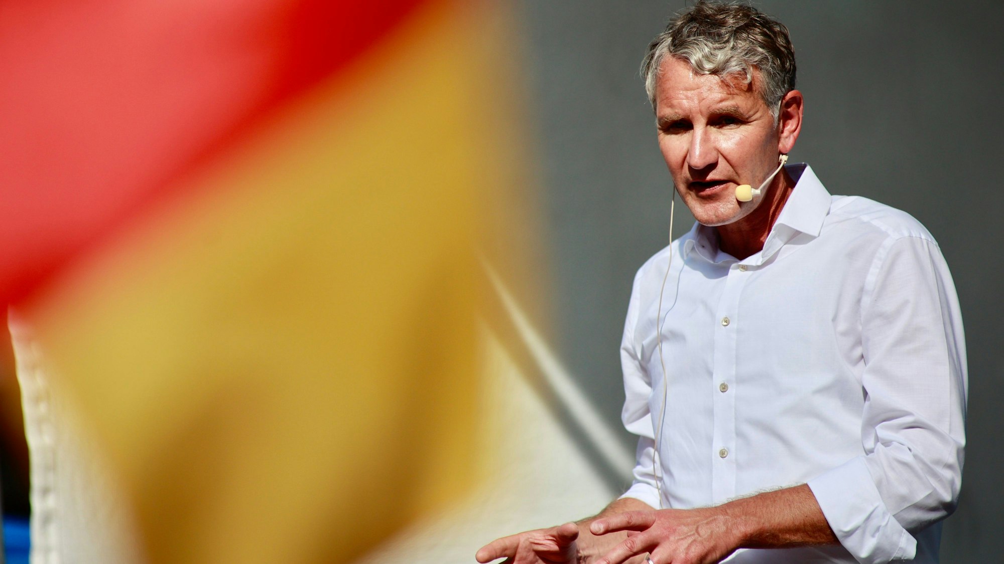 Heiligenstadt: Afd-Spitzenkandidat Björn Höcke spricht während einer Wahlkampfveranstaltung auf einem Marktplatz.