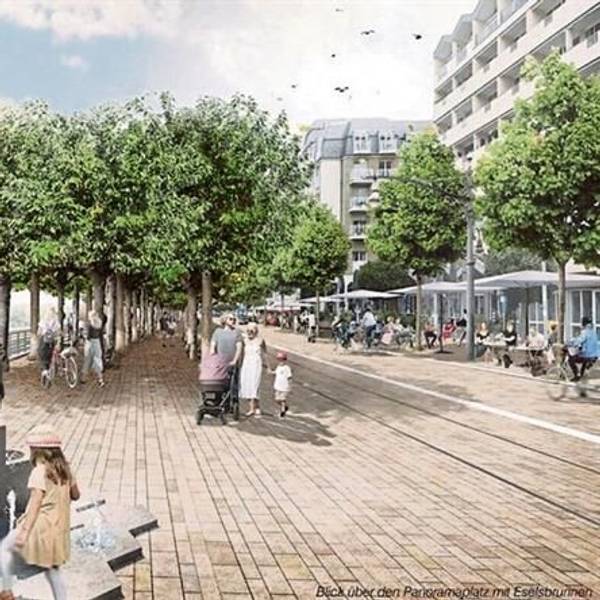Ein Entwurf für die neue Rheinpromenade, im Vordergrund der Eselsbrunnen.