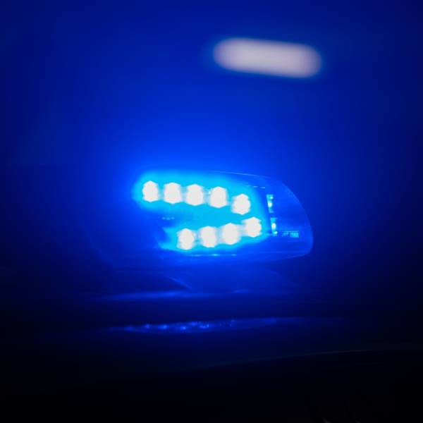 Blaulicht leuchtet auf dem Dach eines Polizeiautos.