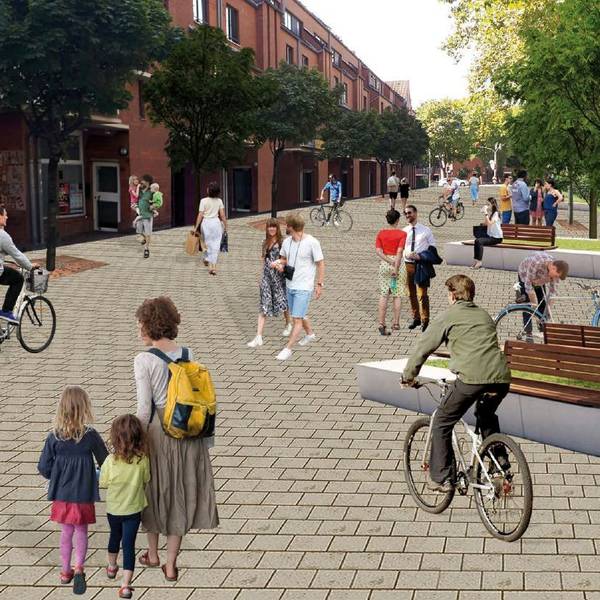 SO könnte nach Meinung des Bündnisses Porz-Mitte eine autofreie Karlstraße in Porz-Mitte aussehen.