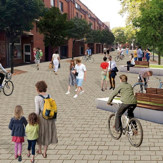 SO könnte nach Meinung des Bündnisses Porz-Mitte eine autofreie Karlstraße in Porz-Mitte aussehen.