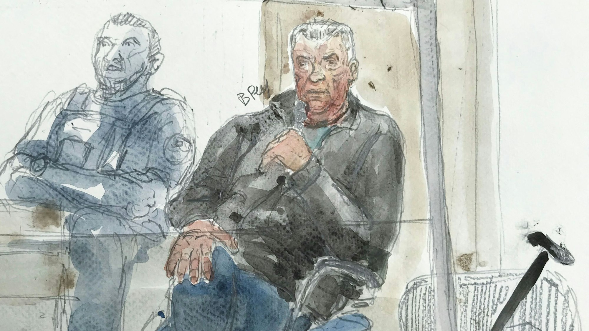 Eine Gerichtszeichnung zeigt Dominique Pelicot während seiner Aussage vor Gericht.