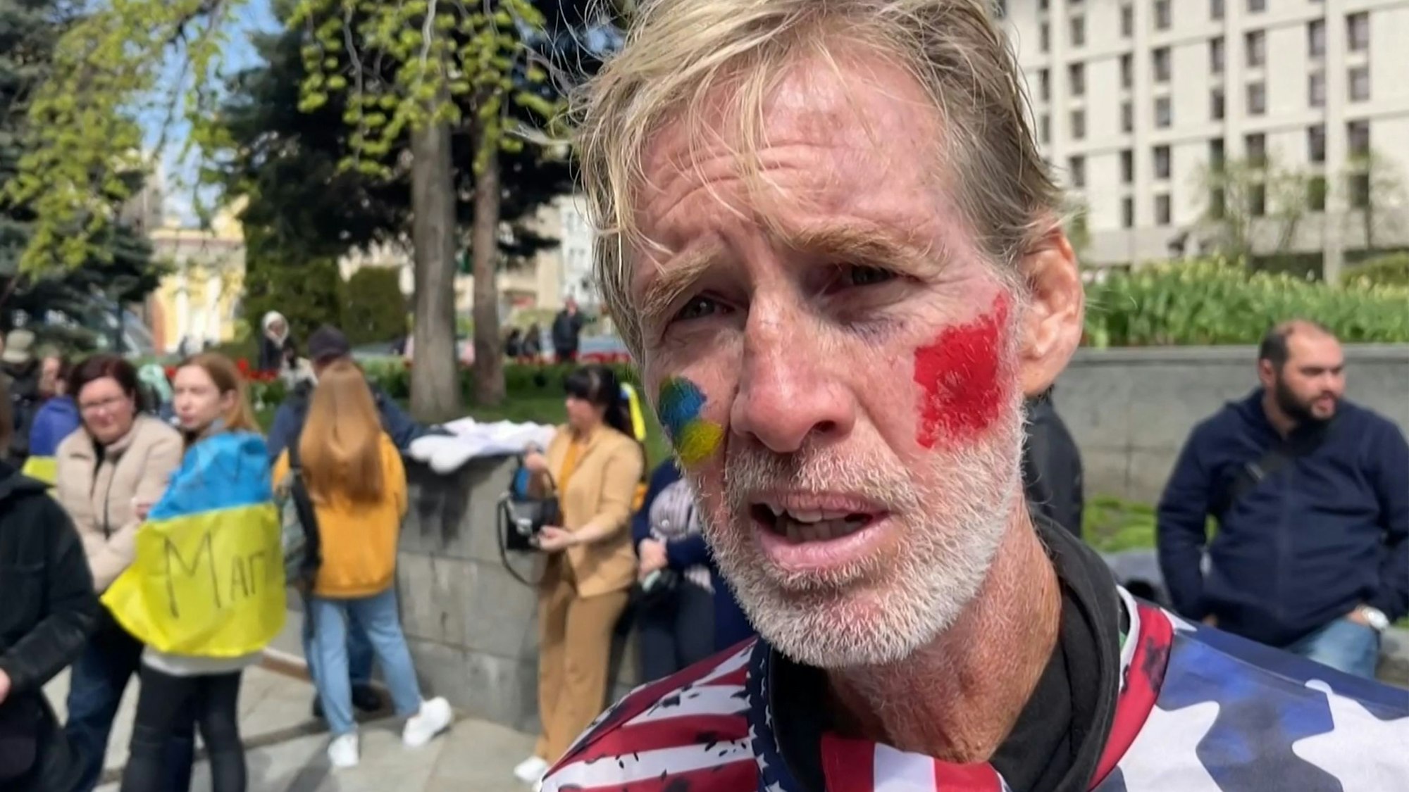 TOPSHOT - This screengrab taken from AFPTV on September 16, 2024 shows Ryan Wesley Routh speaking during an interview at a rally to urge foreign leaders