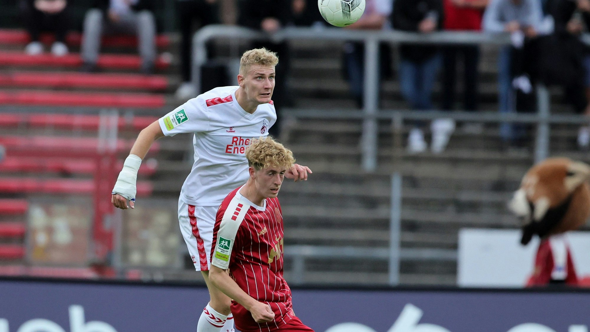 SC Fortuna Köln vs. 1. FC Köln U21, 4.Liga,
oben: Meiko Sponsel (1. FC Köln), 01.08.2023, Bild: Herbert Bucco