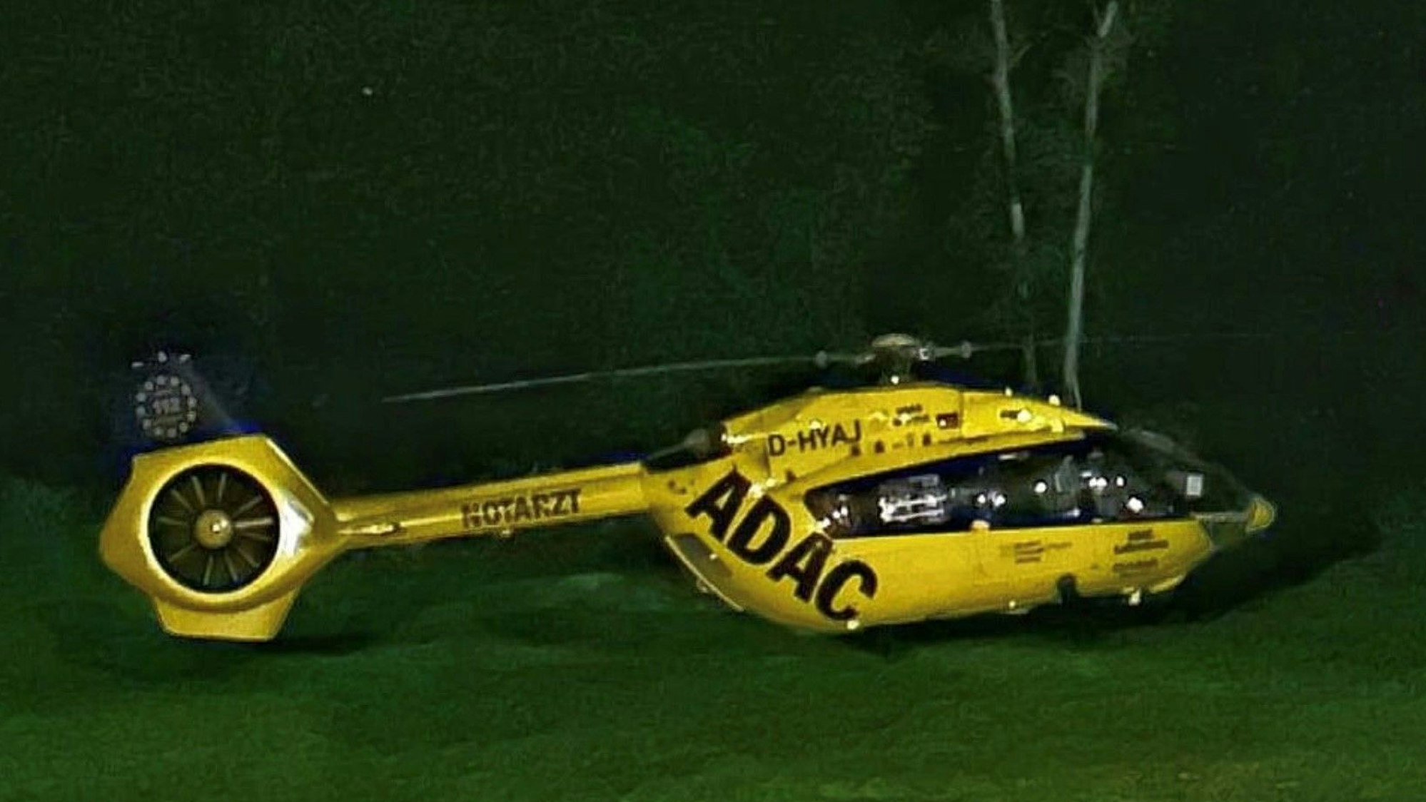 Rettungshubschrauber auf einer Wiese in Bickenbach.