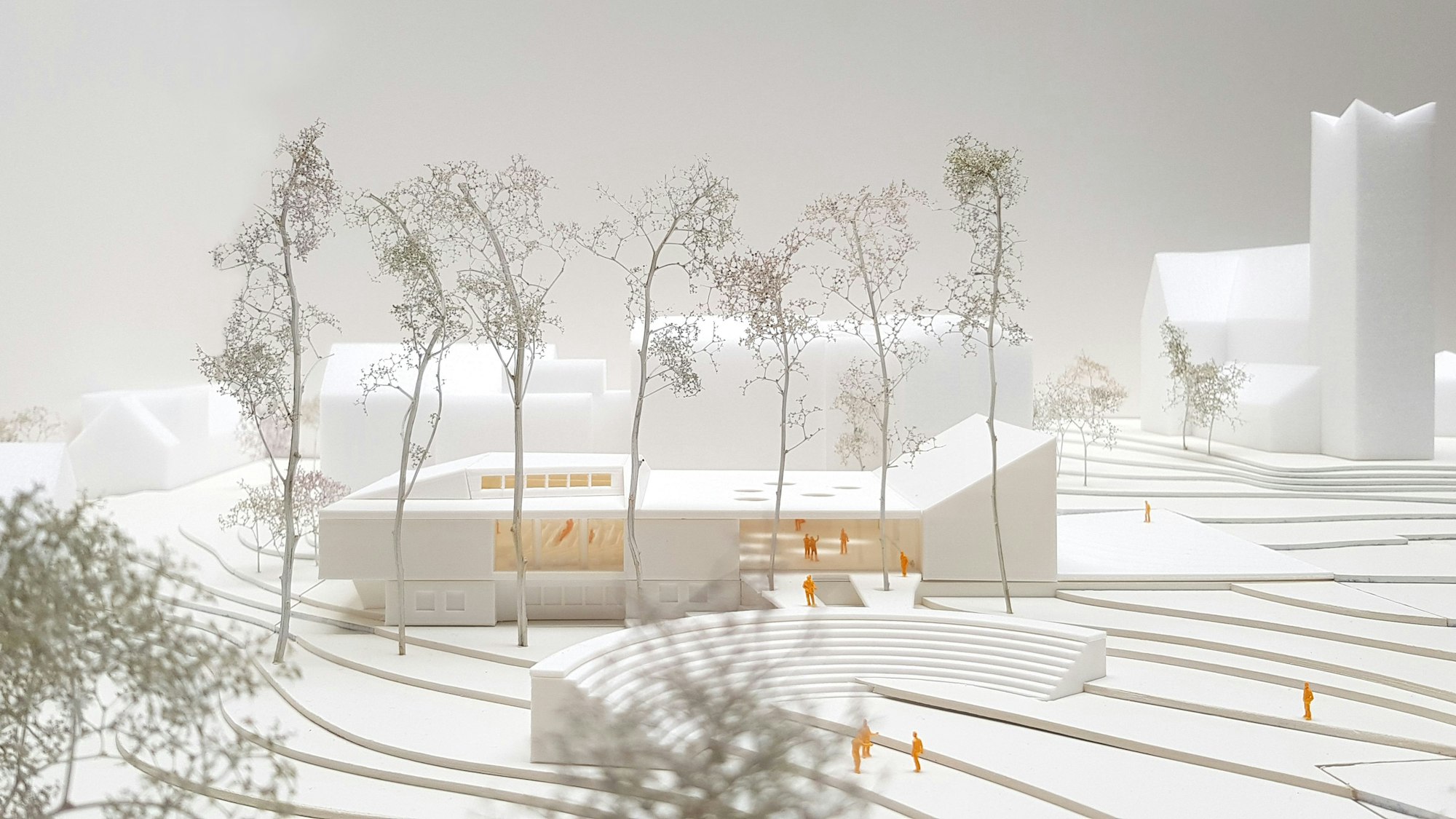 Ansicht des Hauses der Kulturen im Modell. Im Vordergrund der Luchtenberg-Richartz-Park