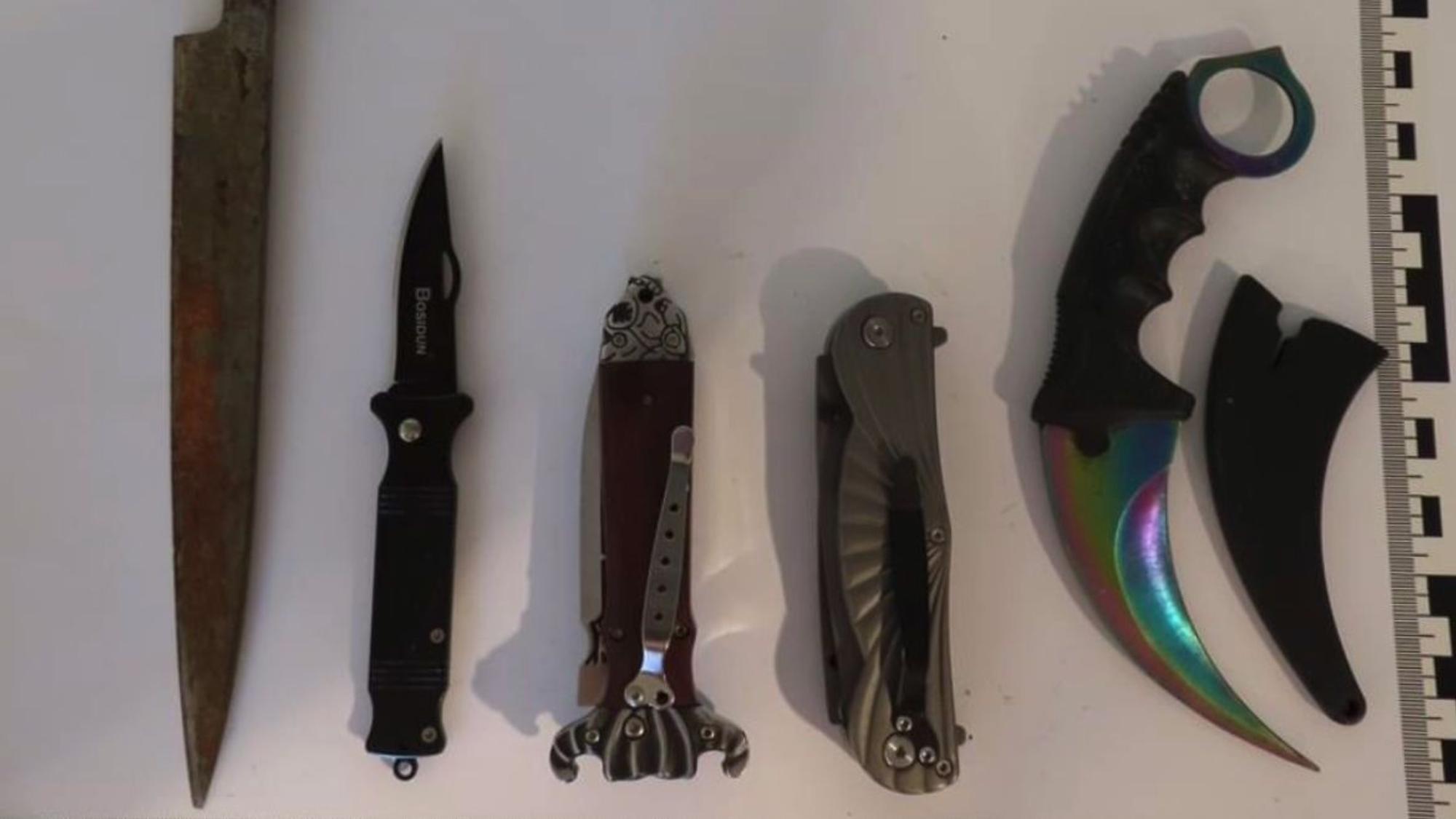 Das Bild zeigt fünf unterschiedliche Messer.