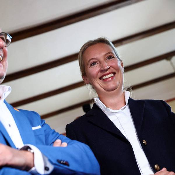Die AfD-Parteichefs Tino Chrupalla und Alice Weidel feierten bei der Wahlparty der AfD in Potsdam das starke Ergebnis ihrer Partei.