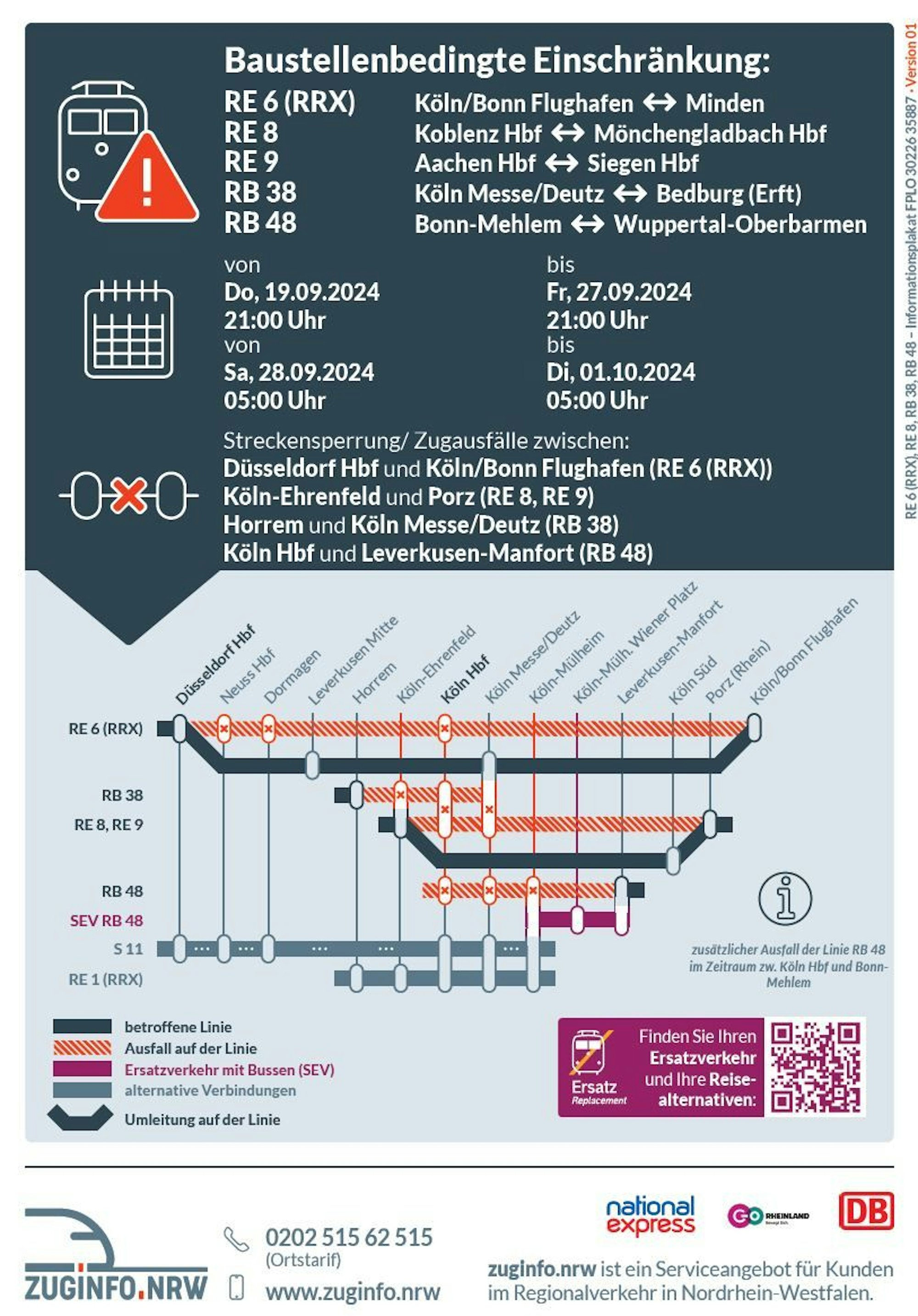 Einschränkungen im Nahverkehr in Köln bis 29.9.2024