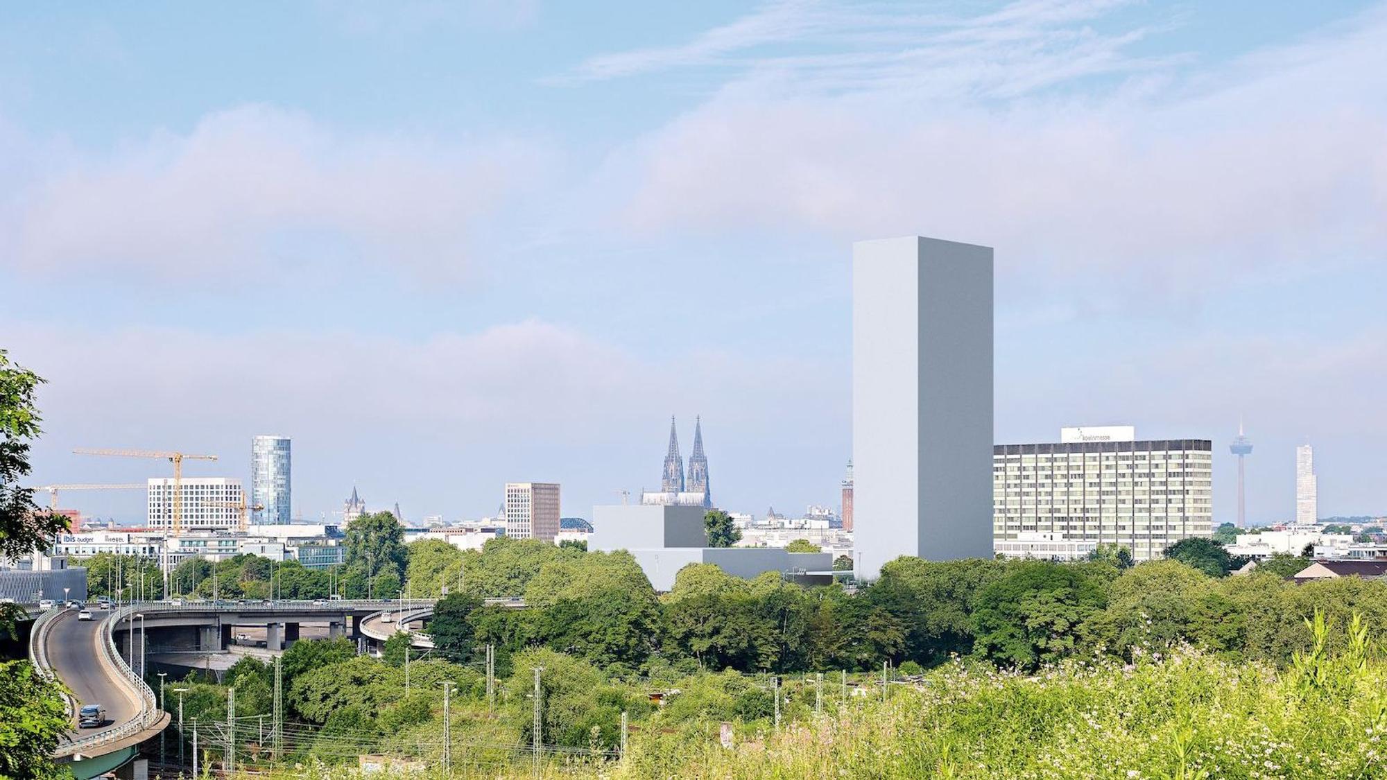 Die Visualisierung zeigt wie sich die Silhouette des Hochhauses im Stadtbild zeigen wird.