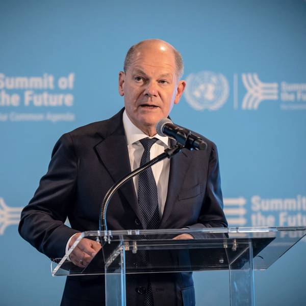 Bundeskanzler Olaf Scholz (SPD) spricht beim Empfang aus Anlass des Zukunftsgipfels vor Beginn der 79. Generaldebatte der UN-Vollversammlung in New York City, USA.