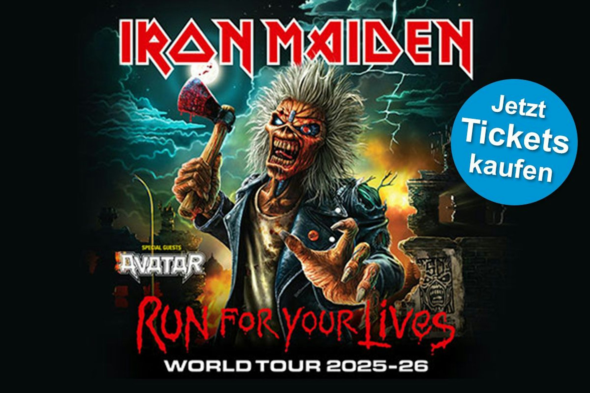 Die Metal-Legenden von Iron Maiden schauen auf ihrer „Run For Your Lives“ World Tour 2025 auch für fünf Konzerte in Deutschland vorbei. Jetzt Tickets besorgen.