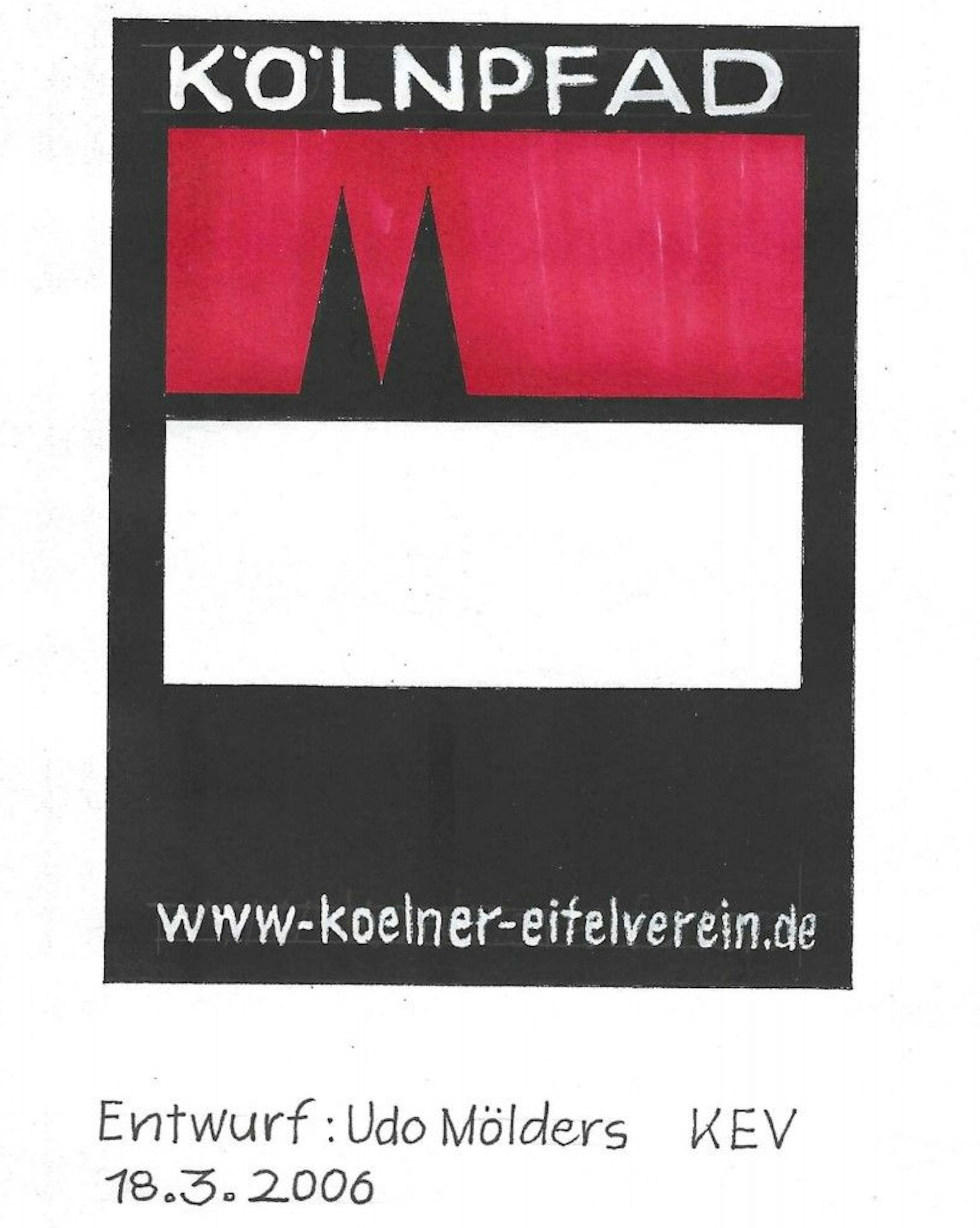 Handgemalter Entwurf des Kölnpfad-Logos.