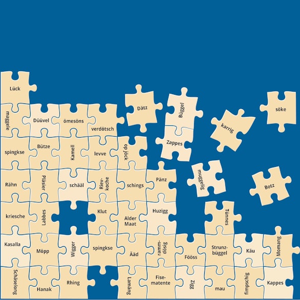 Kölsche Wörter stehen auf Puzzlesteine