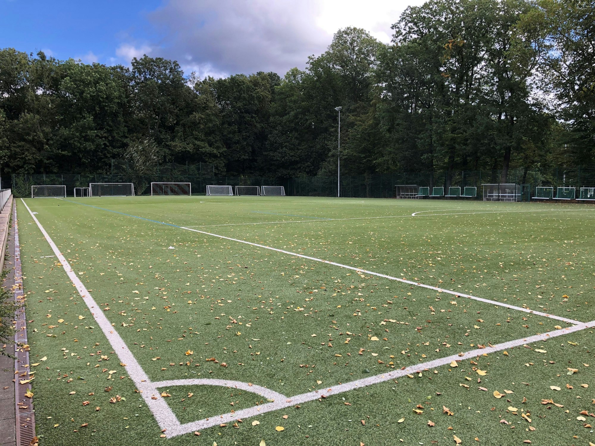 Ein Fußballplatz des 1. FC Köln mit Kunstrasenbelag.