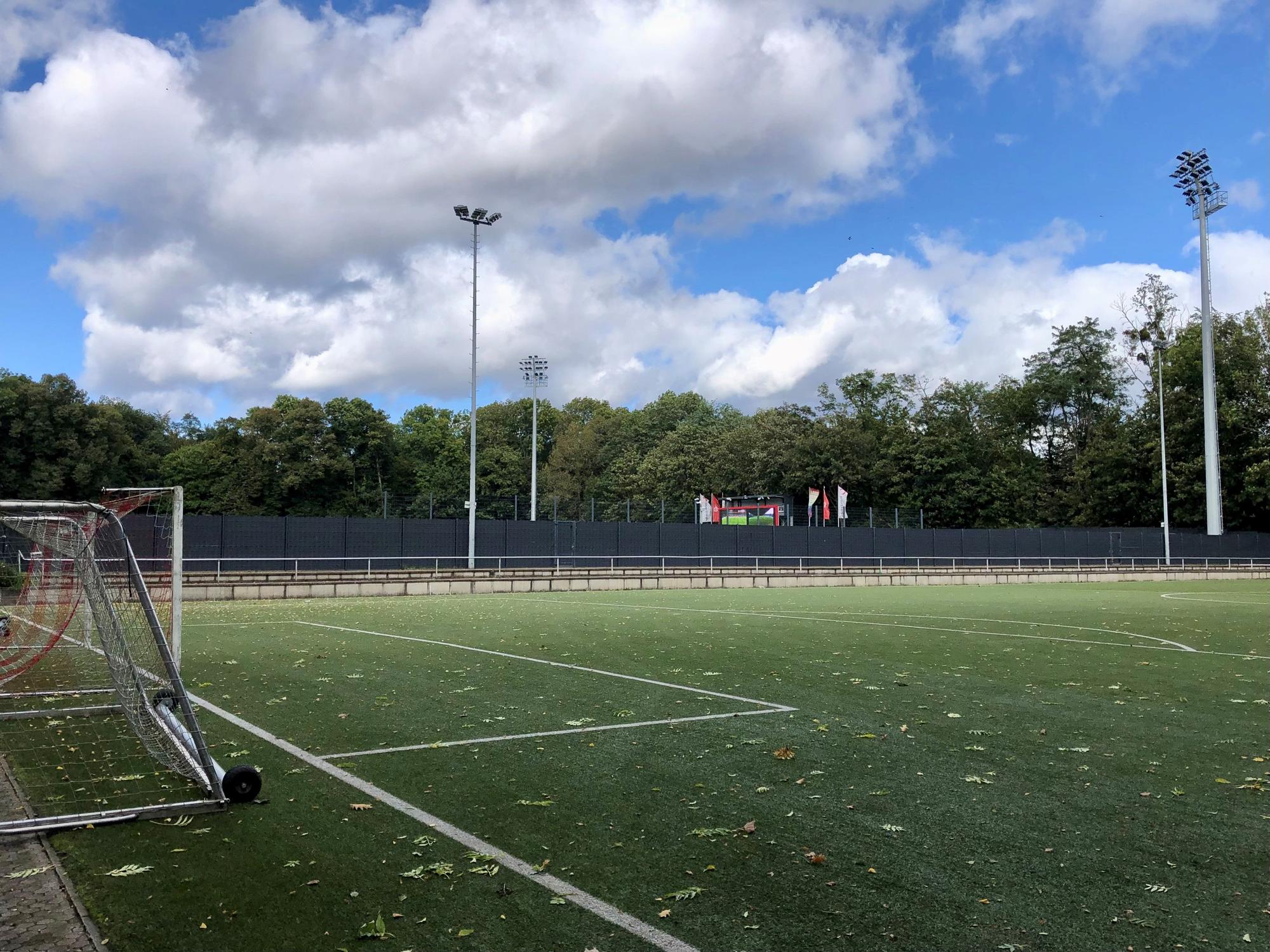 Ein Fußballplatz des 1. FC Köln mit Kunstrasenbelag.