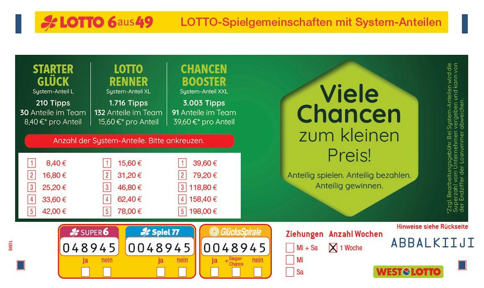 Auf dem Tippschein wird markiert, welche Spielgemeinschaft ins Rennen gehen soll.