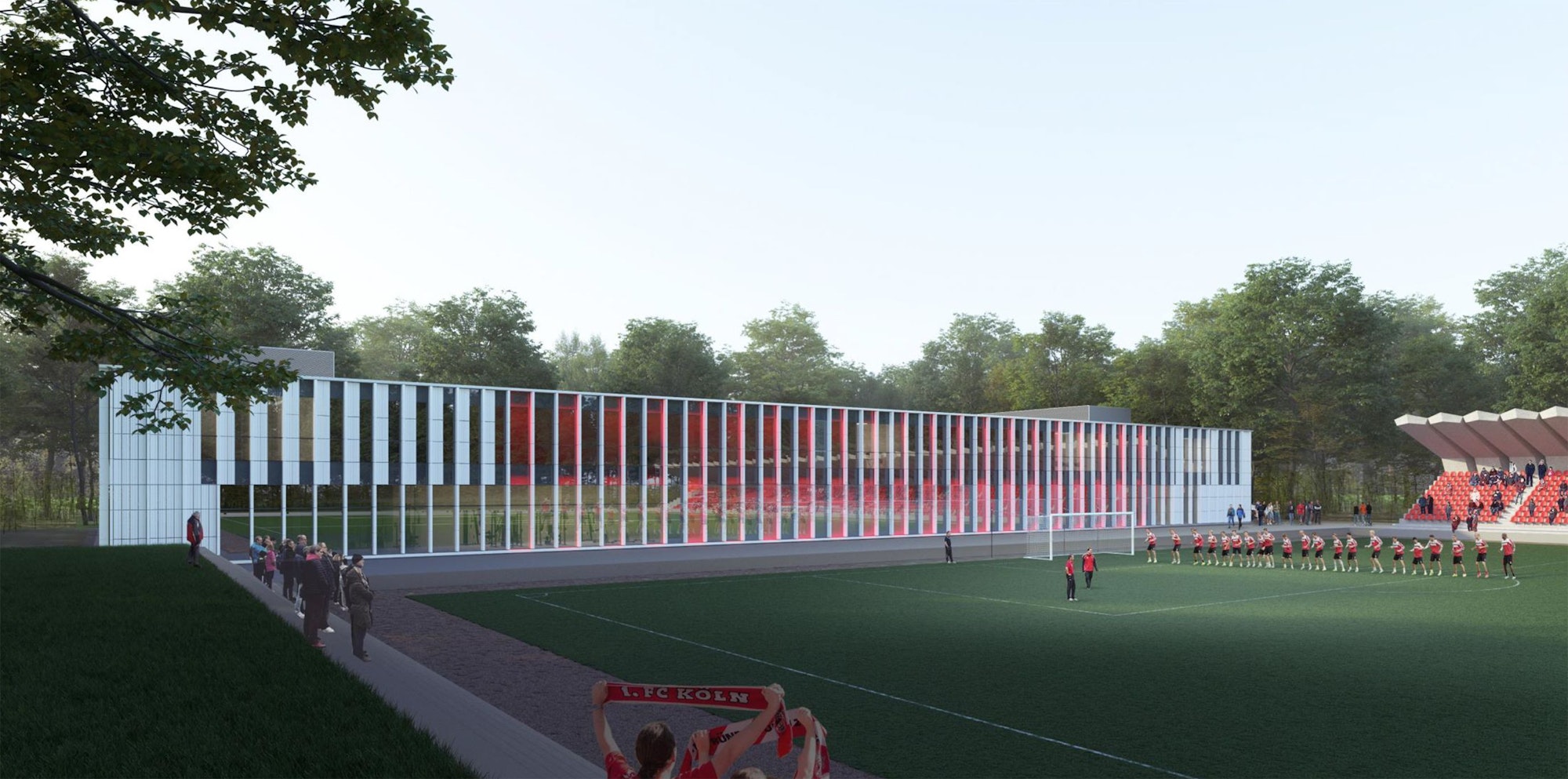 Visualisierung des geplanten Nachwuchsleistungszentrums des 1. FC Köln im Grüngürtel.