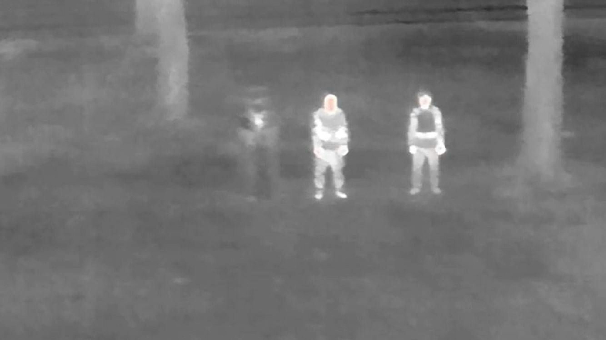 Ukrainische Soldaten in einem Wald auf einer Aufnahme einer Wärmebildkamera. (Symbolbild)