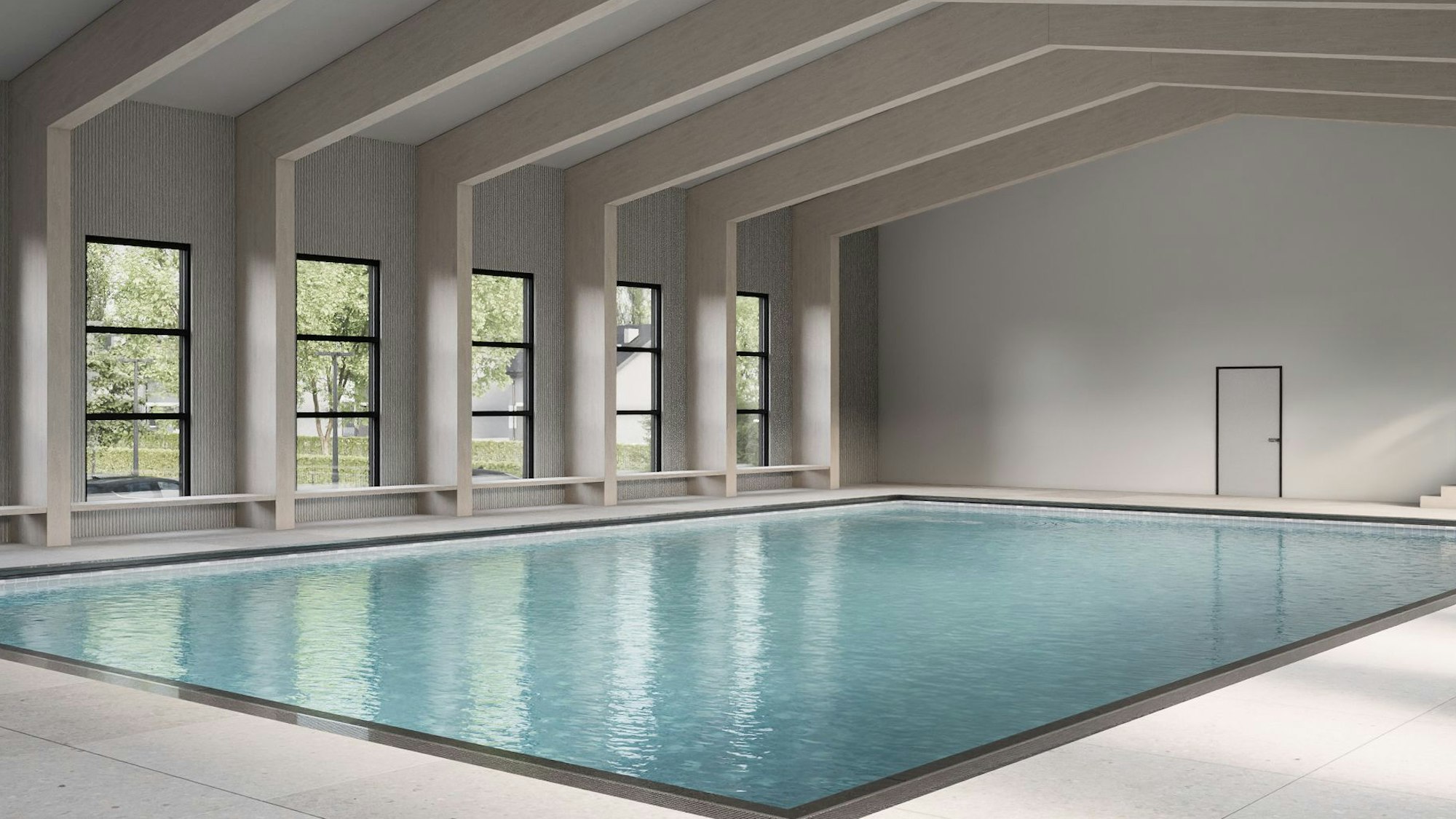 Eine Wasserfläche für Wesentliche: Becken im Hallenmodell der Freistil GmbH.