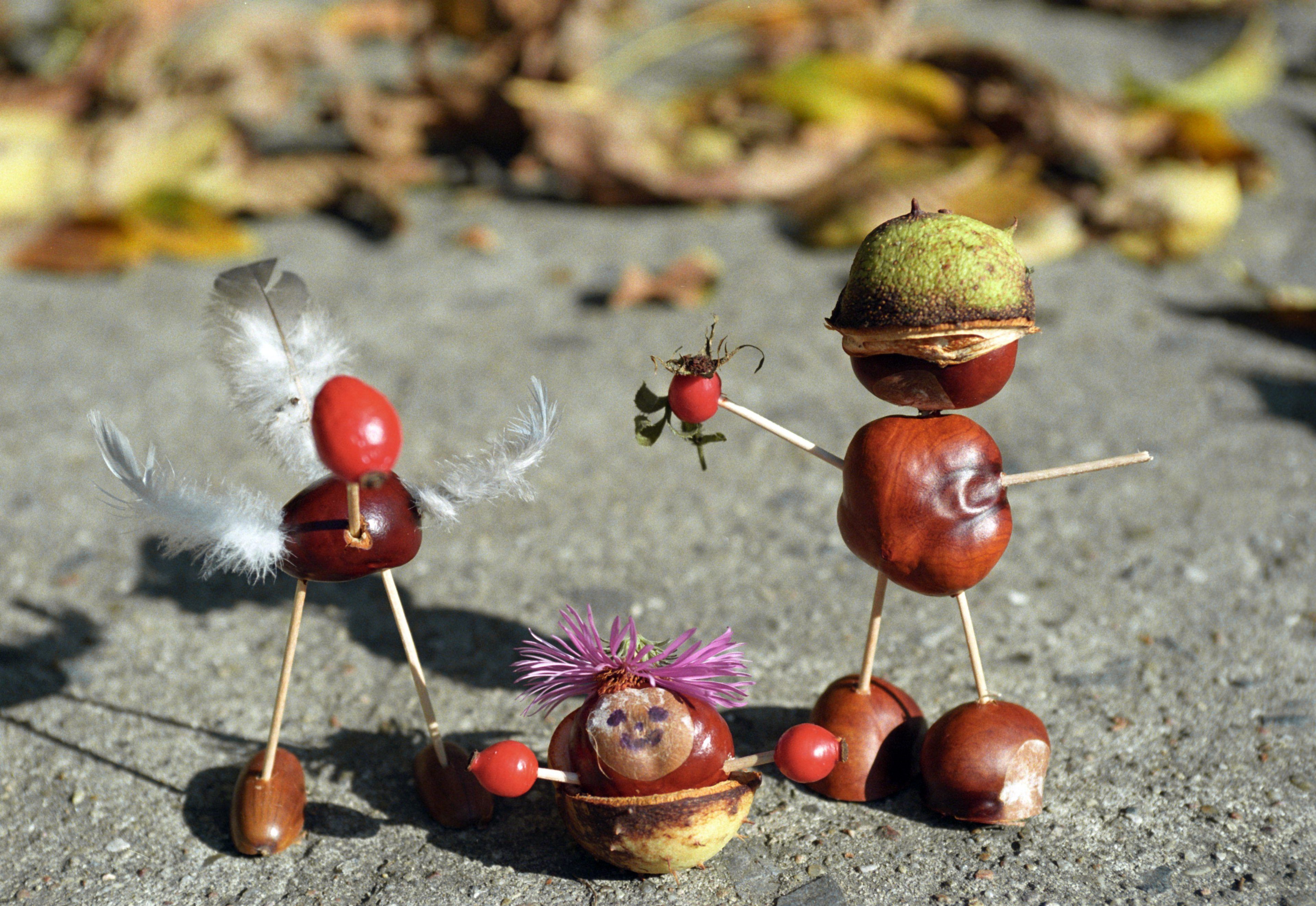 Bunte Kastanienmännchen.