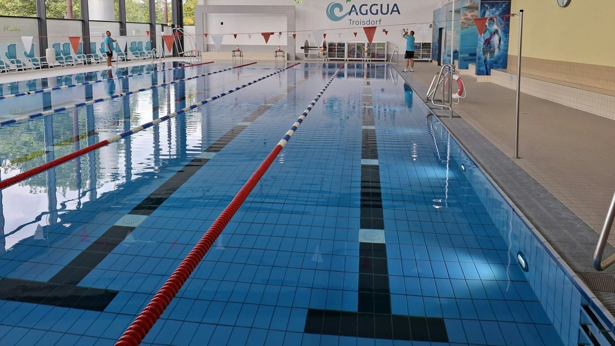 Das Schwimmbecken mit klarem Wasser.