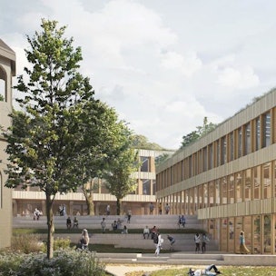 Eine Visualisierung zeigt einen Entwurf des künftigen Schulgebäudes.