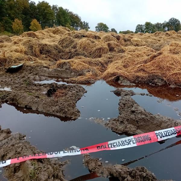 Überreste der Heuballen nach dem Brand nahe Wiehl-Brächen.