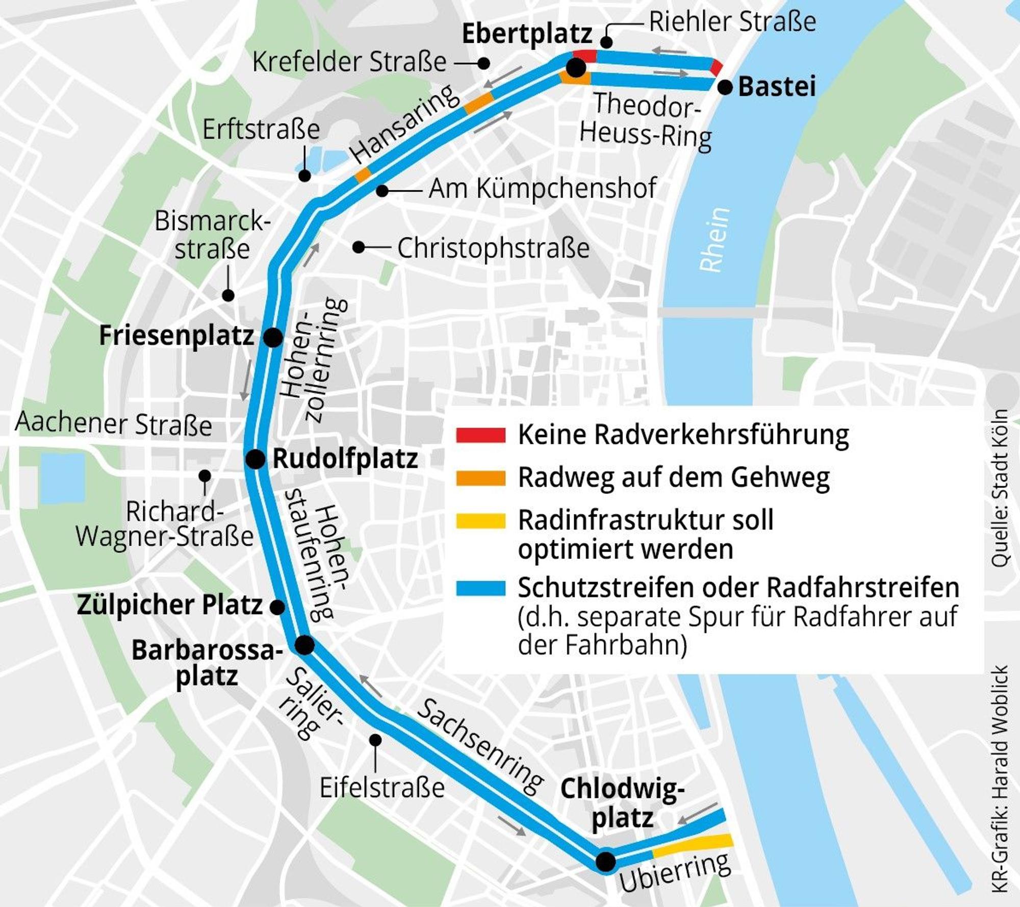 Fahrradinfrastruktur auf den Kölner Ringen