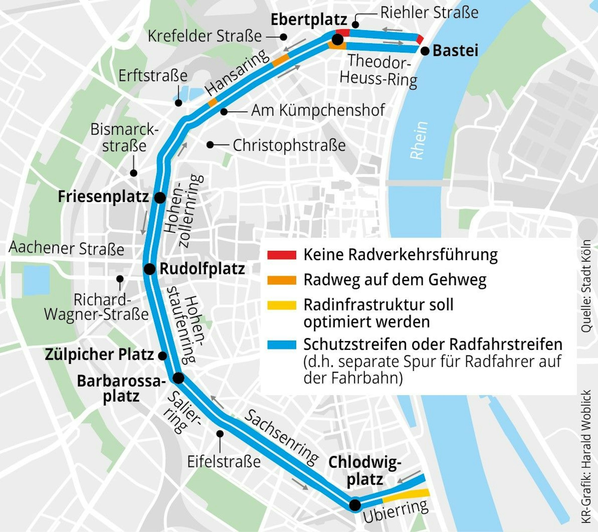 Fahrradinfrastruktur auf den Kölner Ringen