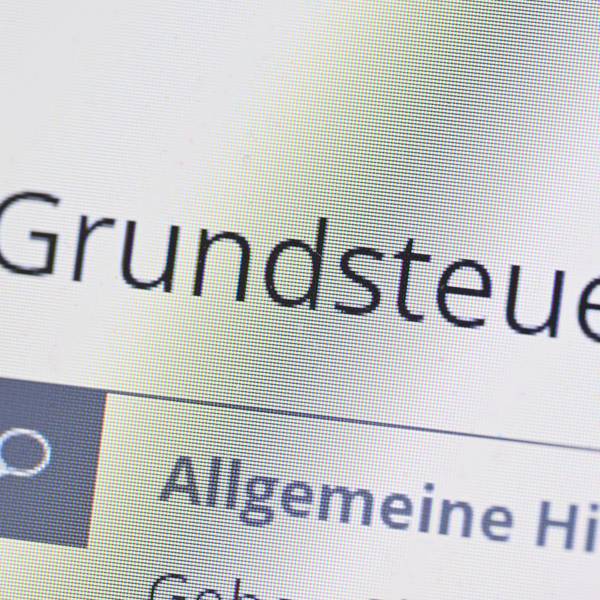 Das Wort Grundsteuer erscheint auf einem Computerbildschirm auf der Seite des Online-Steuerportals Elster.