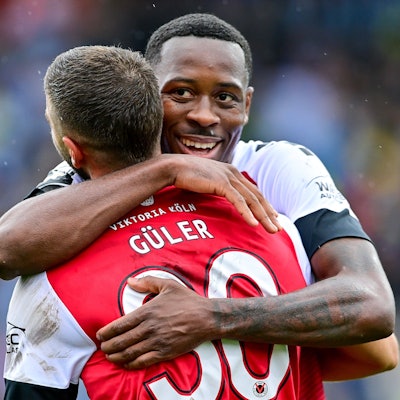 v.li.: Serhat-Semih Güler Gueler, Viktoria Köln, 30 Enrique Lofolomo Viktoria Köln, 14 mit Torjubel, Jubel, Torjubel, Torerfolg, celebrate the goal, goal, celebration, Jubel ueber das Tor zum 1:3 durch Serhat-Semih Güler Gueler, Viktoria Köln, 30, optimistisch, Action, Aktion, 25.08.2024, München Deutschland, Fussball, 3. Liga, TSV 1860 München - FC Viktoria Köln, DFB/DFL REGULATIONS PROHIBIT ANY USE OF PHOTOGRAPHS AS IMAGE SEQUENCES AND/OR QUASI-VIDEO. *** v li Serhat Semih Güler Gueler, Viktoria Köln, 30 Enrique Lofolomo Viktoria Köln, 14 with goal celebration, jubilation, goal celebration, celebrate the goal, goal, celebration, jubilation over the goal to 1 3 by Serhat Semih Güler Gueler, Viktoria Köln, 30 , optimistic, Action, Action, 25 08 2024, Munich Germany , Football, 3 Liga, TSV 1860 München FC Viktoria Köln, DFB DFL REGULATIONS PROHIBIT ANY USE OF PHOTOGRAPHS AS IMAGE SEQUENCES AND OR QUASI VIDEO xslx