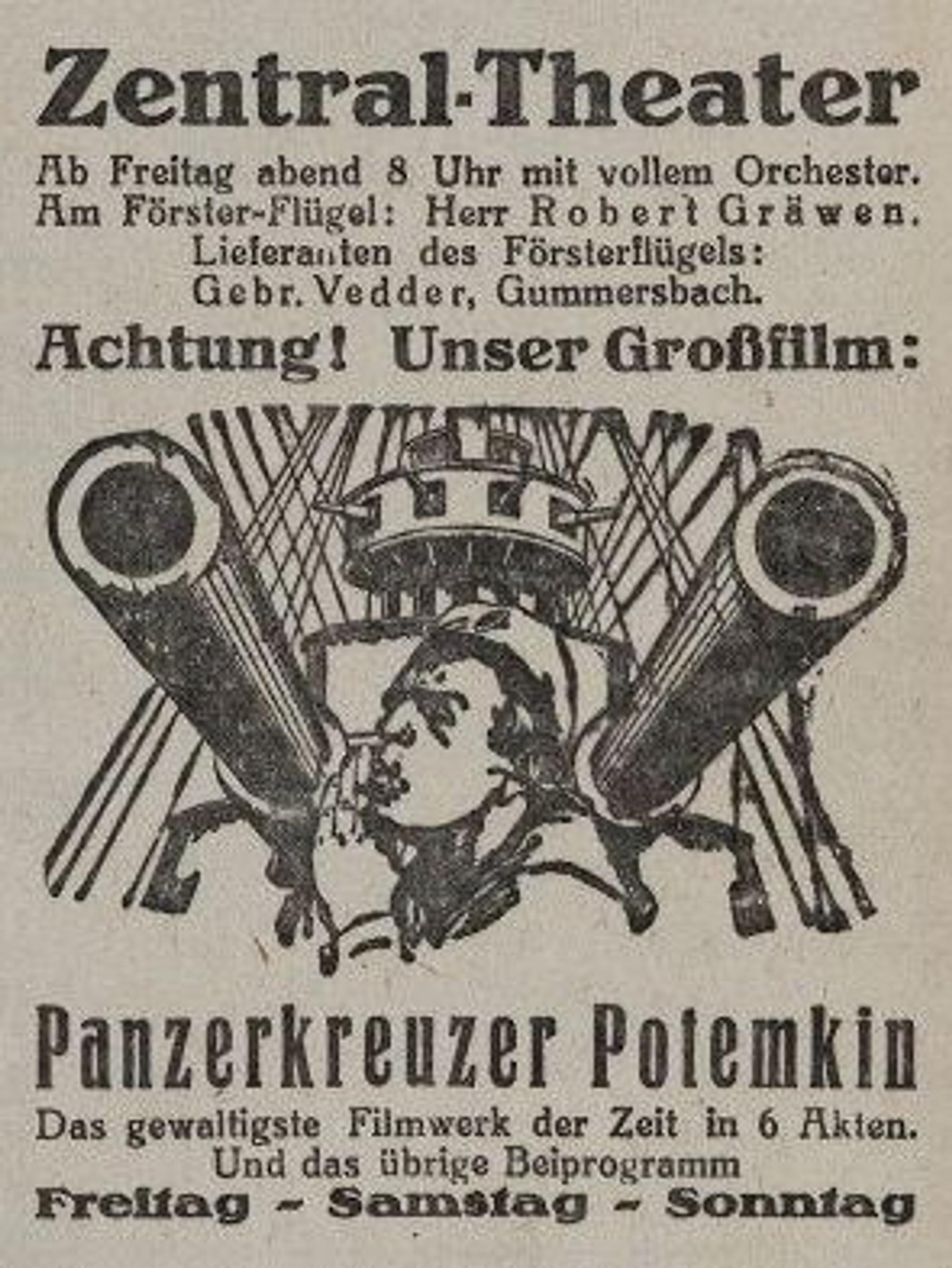 Altes Filmplakat: „Panzerkreuzer Potemkin“.