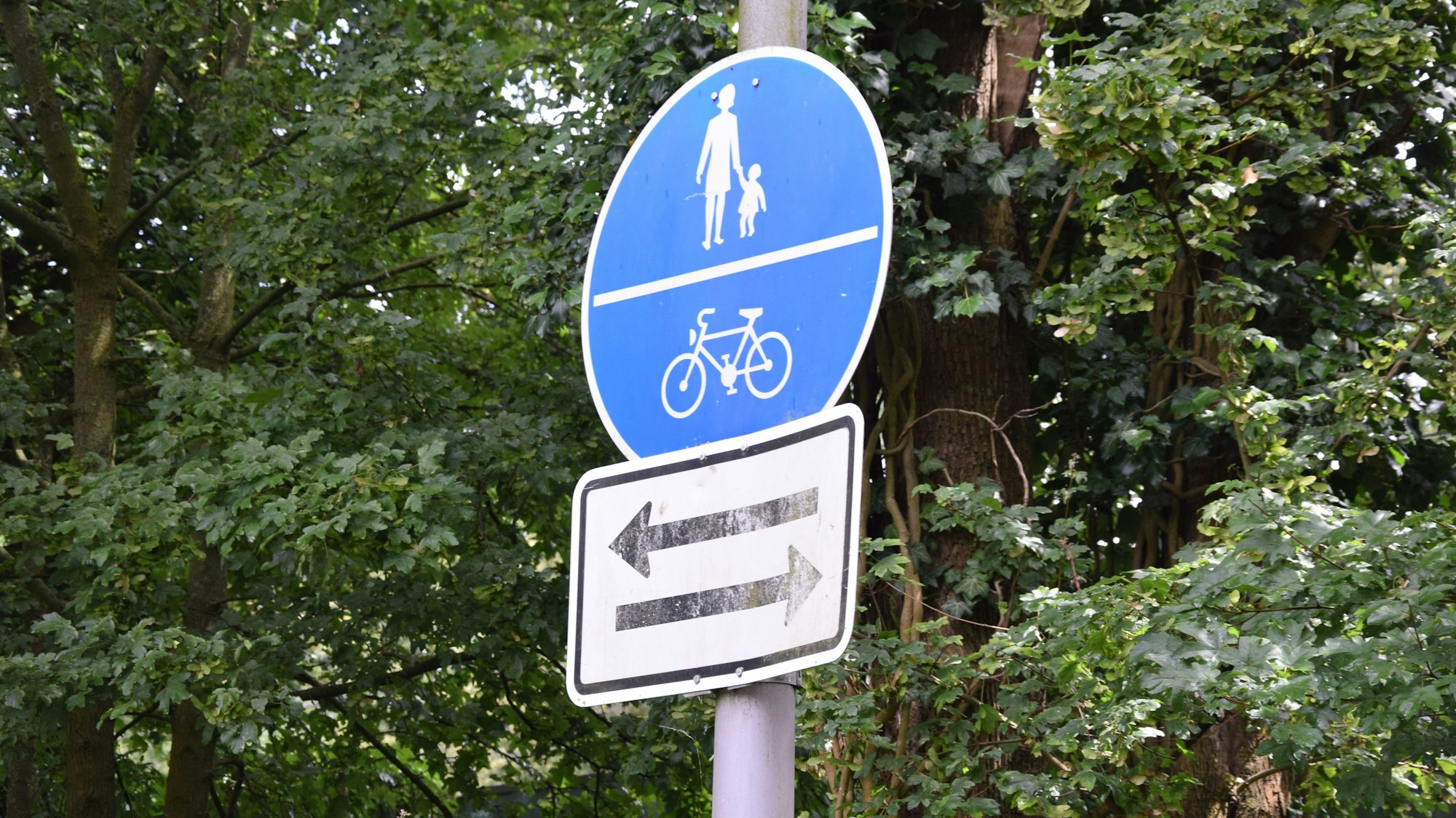 Ein Hinweisschild für Rad- und Fußweg