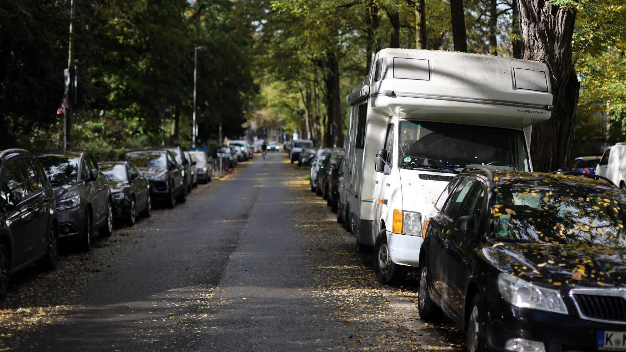 Ein Wohnmobil am Volksgarten.