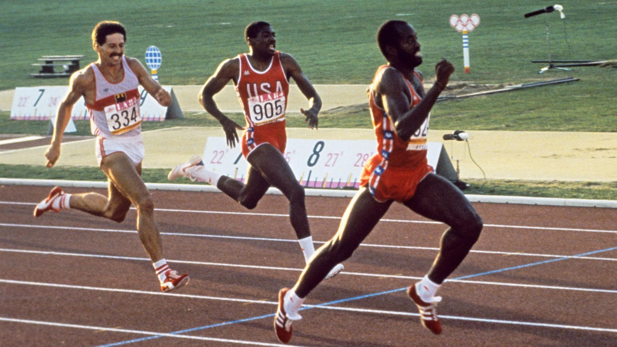 Edwin Moses bei den Olympischen Spielen 1984 in Los Angeles.