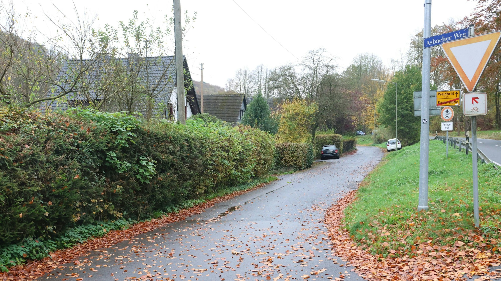 Blick auf eine Straße in Reichshof-Brüchermühle.